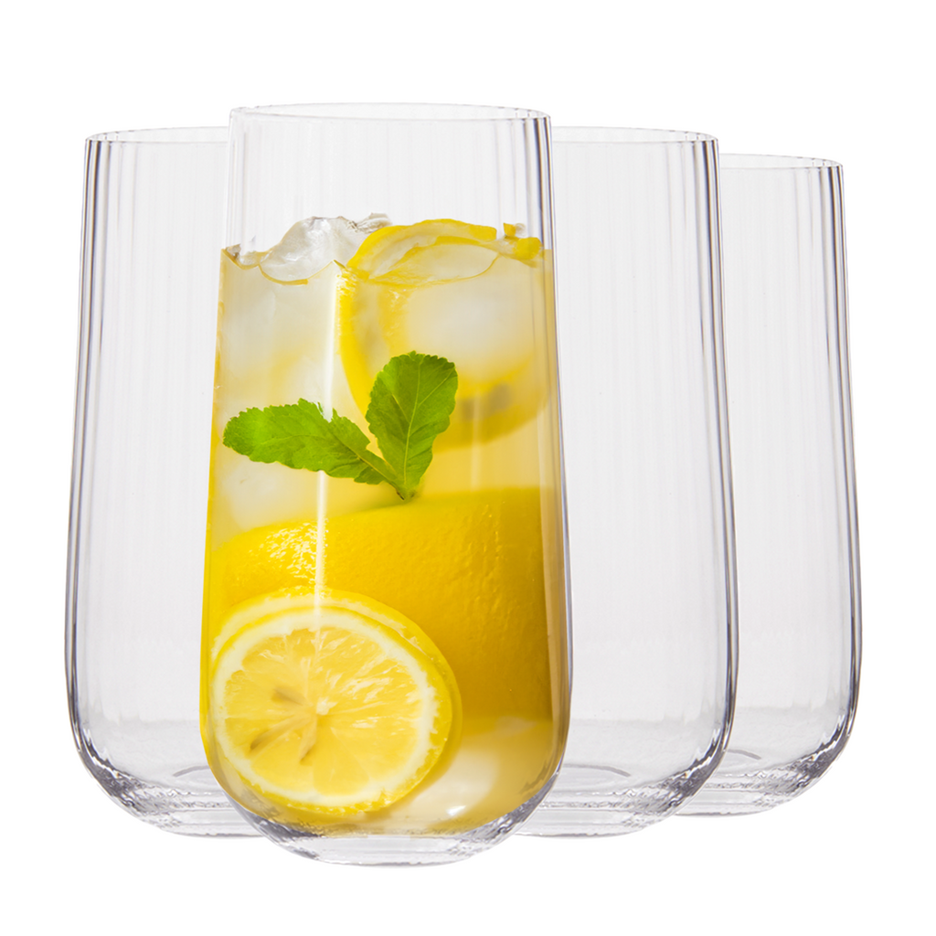 Orsina Lyle Hi Ball Glasses – Set of 4 Fluted Tall Glass Drinkware