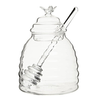 Orsina Freska Glass Honey Jar with Dipper and Bee Handle – 2 Piece Set