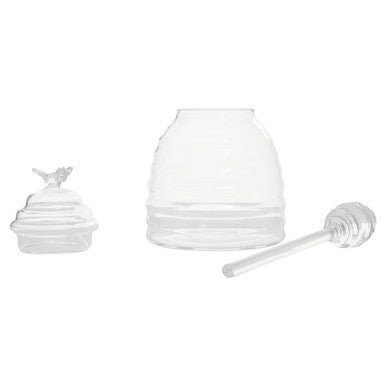 Orsina Freska Glass Honey Jar with Dipper and Bee Handle – 2 Piece Set