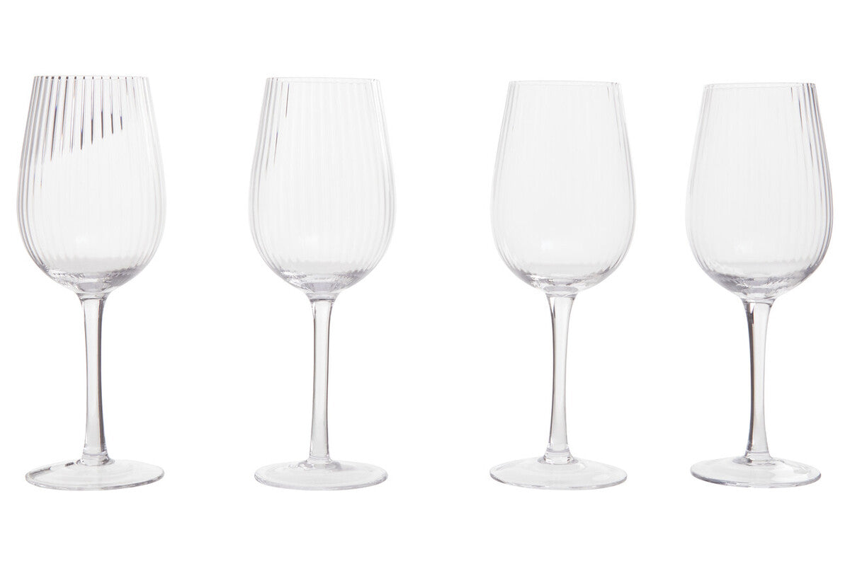 Orsina Lyle Wine Glasses – Set of 4 Fluted Glass Stemware for Red & White