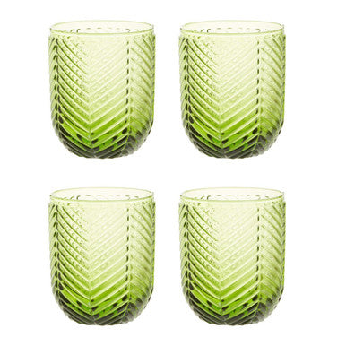 Orsina Fleur Green Tumblers – Set of 4 Embossed Textured Glassware