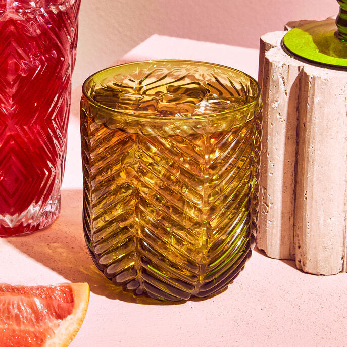 Orsina Fleur Green Tumblers – Set of 4 Embossed Textured Glassware