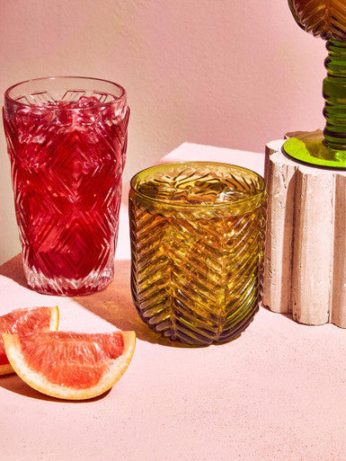 Orsina Fleur Green Tumblers – Set of 4 Embossed Textured Glassware