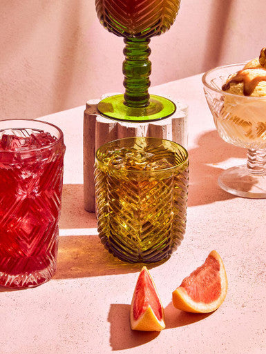 Orsina Fleur Green Tumblers – Set of 4 Embossed Textured Glassware