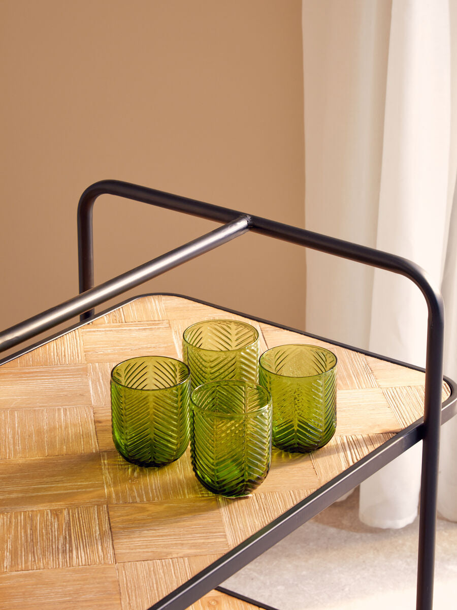 Orsina Fleur Green Tumblers – Set of 4 Embossed Textured Glassware