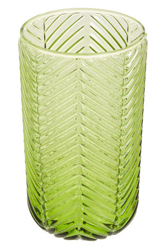 Orsina Fleur Green Highball Glasses – Set of 4 Embossed Drinkware