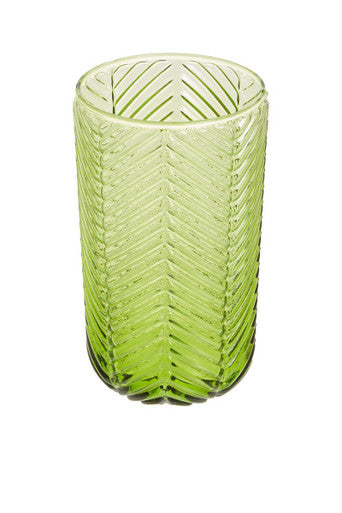 Orsina Fleur Green Highball Glasses – Set of 4 Embossed Drinkware