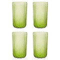 Orsina Fleur Green Highball Glasses – Set of 4 Embossed Drinkware