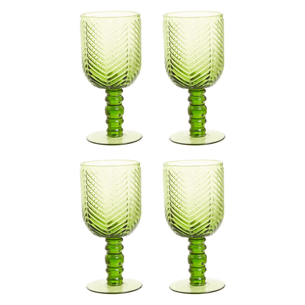 Orsina Fleur Green Wine Glasses – Set of 4 Diamond Embossed Glass