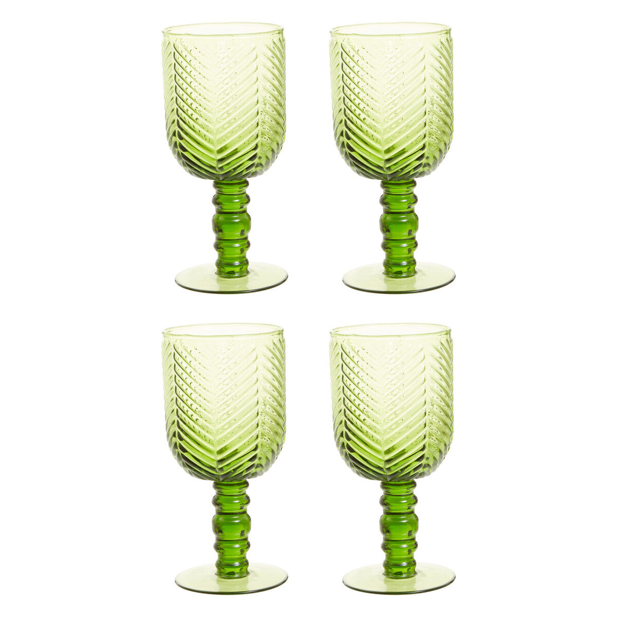 Orsina Fleur Green Wine Glasses – Set of 4 Diamond Embossed Glass