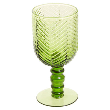 Orsina Fleur Green Wine Glasses – Set of 4 Diamond Embossed Glass
