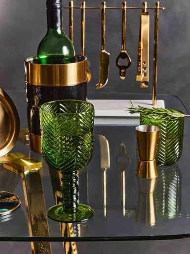 Orsina Fleur Green Wine Glasses – Set of 4 Diamond Embossed Glass