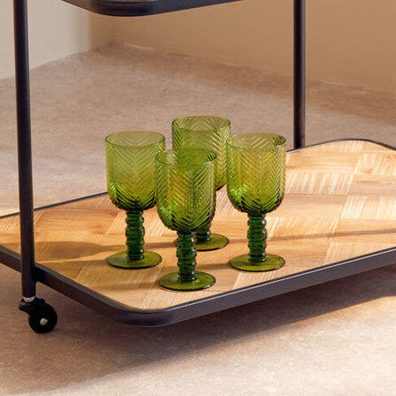 Orsina Fleur Green Wine Glasses – Set of 4 Diamond Embossed Glass