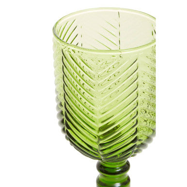 Orsina Fleur Green Wine Glasses – Set of 4 Diamond Embossed Glass