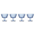 Orsina Juno Blue Dessert Bowls – Set of 4 Embossed Footed Glassware