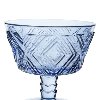 Orsina Juno Blue Dessert Bowls – Set of 4 Embossed Footed Glassware