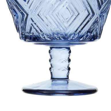Orsina Juno Blue Dessert Bowls – Set of 4 Embossed Footed Glassware