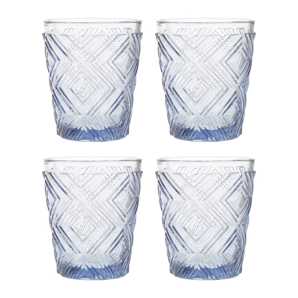 Orsina Fleur Blue Embossed Glass Tumblers – Set of 4 Drinkware