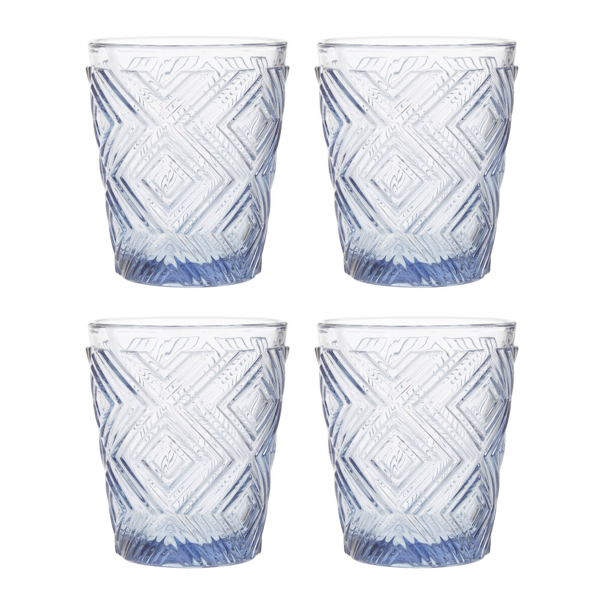 Orsina Fleur Blue Embossed Glass Tumblers – Set of 4 Drinkware