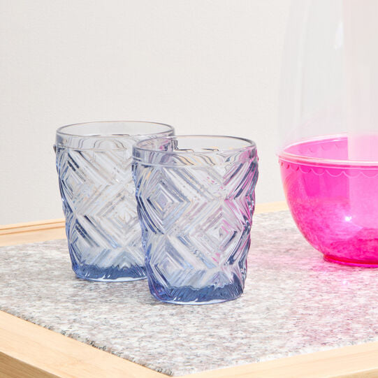 Orsina Fleur Blue Embossed Glass Tumblers – Set of 4 Drinkware