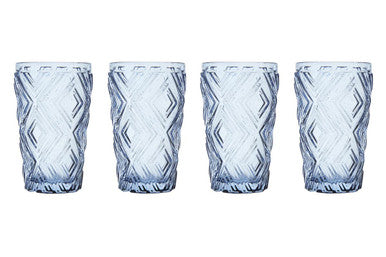 Orsina Fleur Blue Highball Glasses – Set of 4 Textured Tumblers