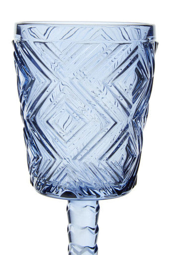 Orsina Fleur Blue Wine Glasses – Set of 4 Diamond Embossed Glassware