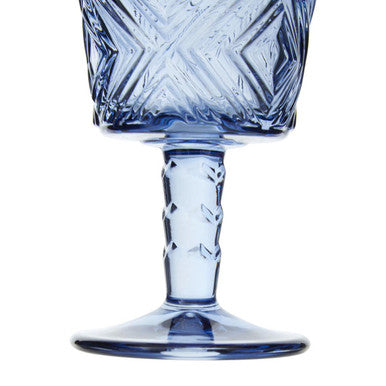 Orsina Fleur Blue Wine Glasses – Set of 4 Diamond Embossed Glassware