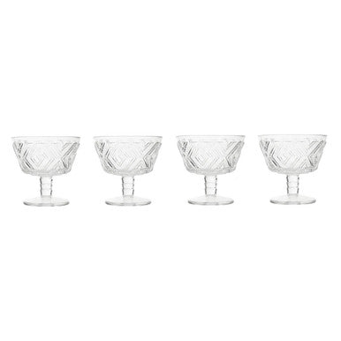 Orsina Fleur Glass Dessert Bowls – Set of 4 Diamond-Embossed Dishes
