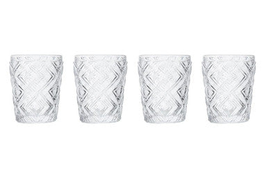 Orsina Fleur Clear Glass Tumblers – Diamond Patterned Set of 4