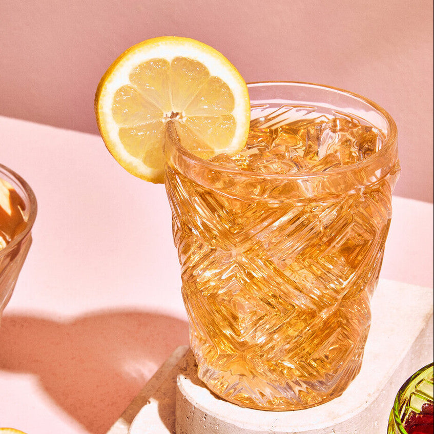 Orsina Fleur Clear Glass Tumblers – Diamond Patterned Set of 4