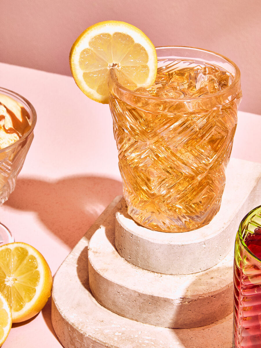 Orsina Fleur Clear Glass Tumblers – Diamond Patterned Set of 4
