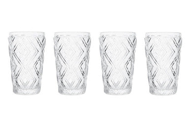 Orsina Fleur Highball Glasses – Set of 4 Diamond Textured Glassware