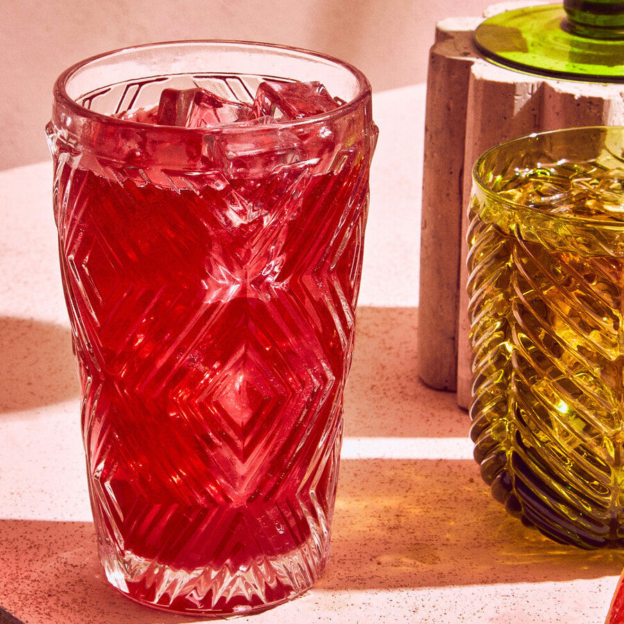 Orsina Fleur Highball Glasses – Set of 4 Diamond Textured Glassware