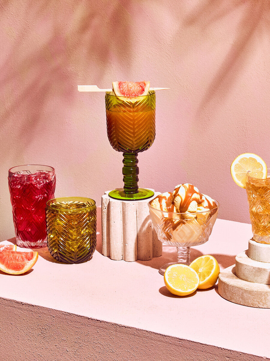 Orsina Fleur Highball Glasses – Set of 4 Diamond Textured Glassware