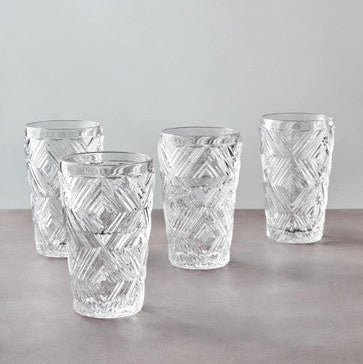 Orsina Fleur Highball Glasses – Set of 4 Diamond Textured Glassware