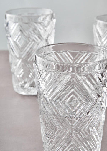 Orsina Fleur Highball Glasses – Set of 4 Diamond Textured Glassware