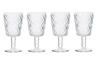 Orsina Fleur Wine Glasses | Set of 4 Diamond Embossed Clear Stemware