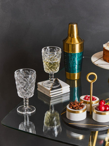 Orsina Fleur Wine Glasses | Set of 4 Diamond Embossed Clear Stemware