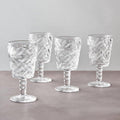 Orsina Fleur Wine Glasses | Set of 4 Diamond Embossed Clear Stemware