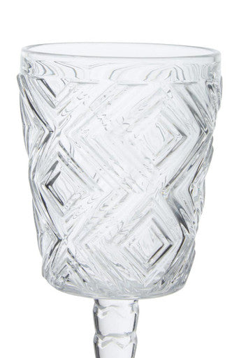 Orsina Fleur Wine Glasses | Set of 4 Diamond Embossed Clear Stemware