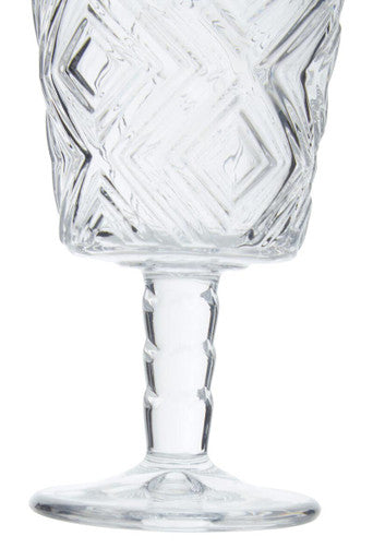 Orsina Fleur Wine Glasses | Set of 4 Diamond Embossed Clear Stemware