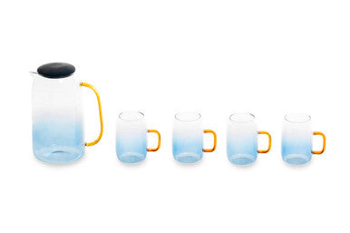 Orsina Noa Glass Ombre Blue Pitcher and Cup Set – 5-Piece Serveware