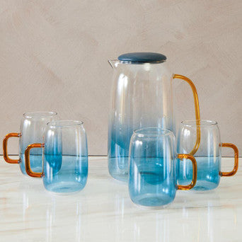 Orsina Noa Glass Ombre Blue Pitcher and Cup Set – 5-Piece Serveware