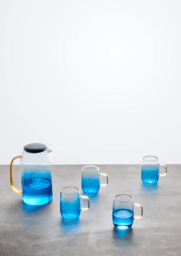 Orsina Noa Glass Ombre Blue Pitcher and Cup Set – 5-Piece Serveware
