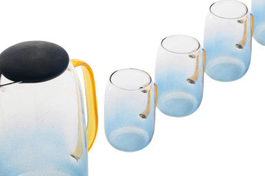 Orsina Noa Glass Ombre Blue Pitcher and Cup Set – 5-Piece Serveware