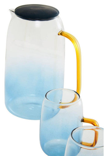 Orsina Noa Glass Ombre Blue Pitcher and Cup Set – 5-Piece Serveware