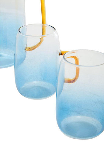 Orsina Noa Glass Ombre Blue Pitcher and Cup Set – 5-Piece Serveware