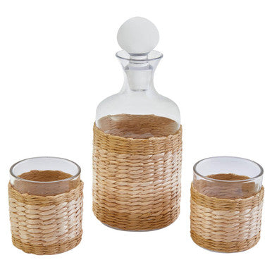 Orsina Juno 3-Piece Glass Decanter Set with Hand-Wrapped Rattan