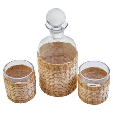 Orsina Juno 3-Piece Glass Decanter Set with Hand-Wrapped Rattan