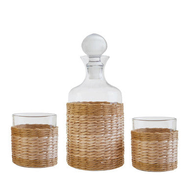 Orsina Juno 3-Piece Glass Decanter Set with Hand-Wrapped Rattan